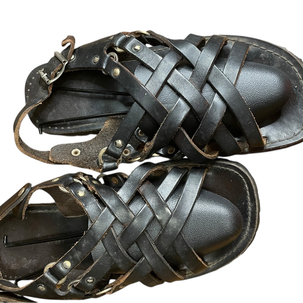 Black Italian Leather Sandals women's sz 10. rugged, well made. FREE SHIPPING - Picture 6 of 9